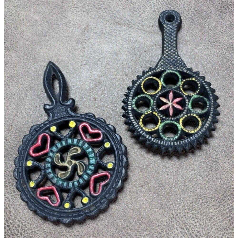 Vintage Mini Cast Iron Hot Plates  Trivets Pennsylvania Dutch Amish Style Wilton